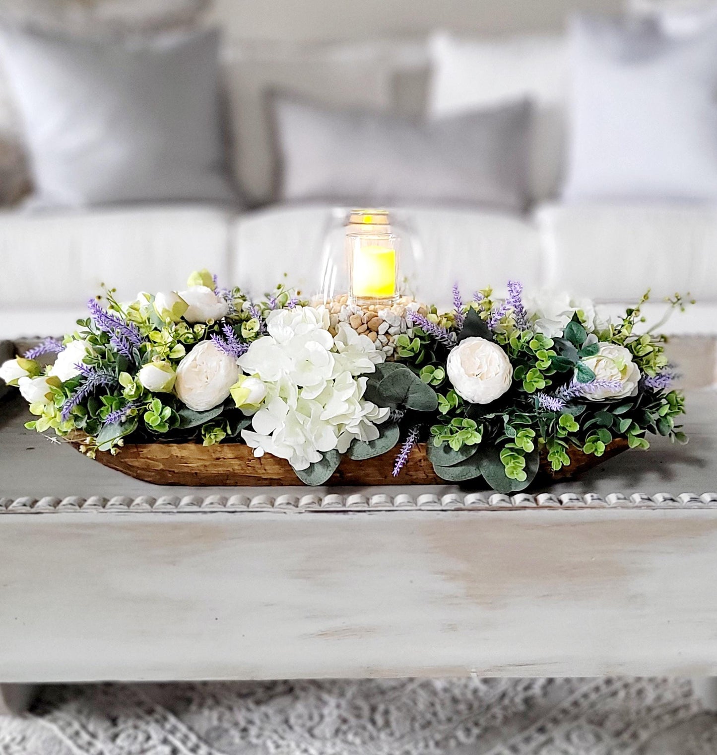 Lavender Glass Vase Wedding Centerpiece Romantic Table Decoration Silk Flower Arrangement Elegant Reception Decor Beautiful Peony Design Artificial Hydrangea Display Wedding Season Collection Special Occasion Setup Bridal Shower Centerpiece