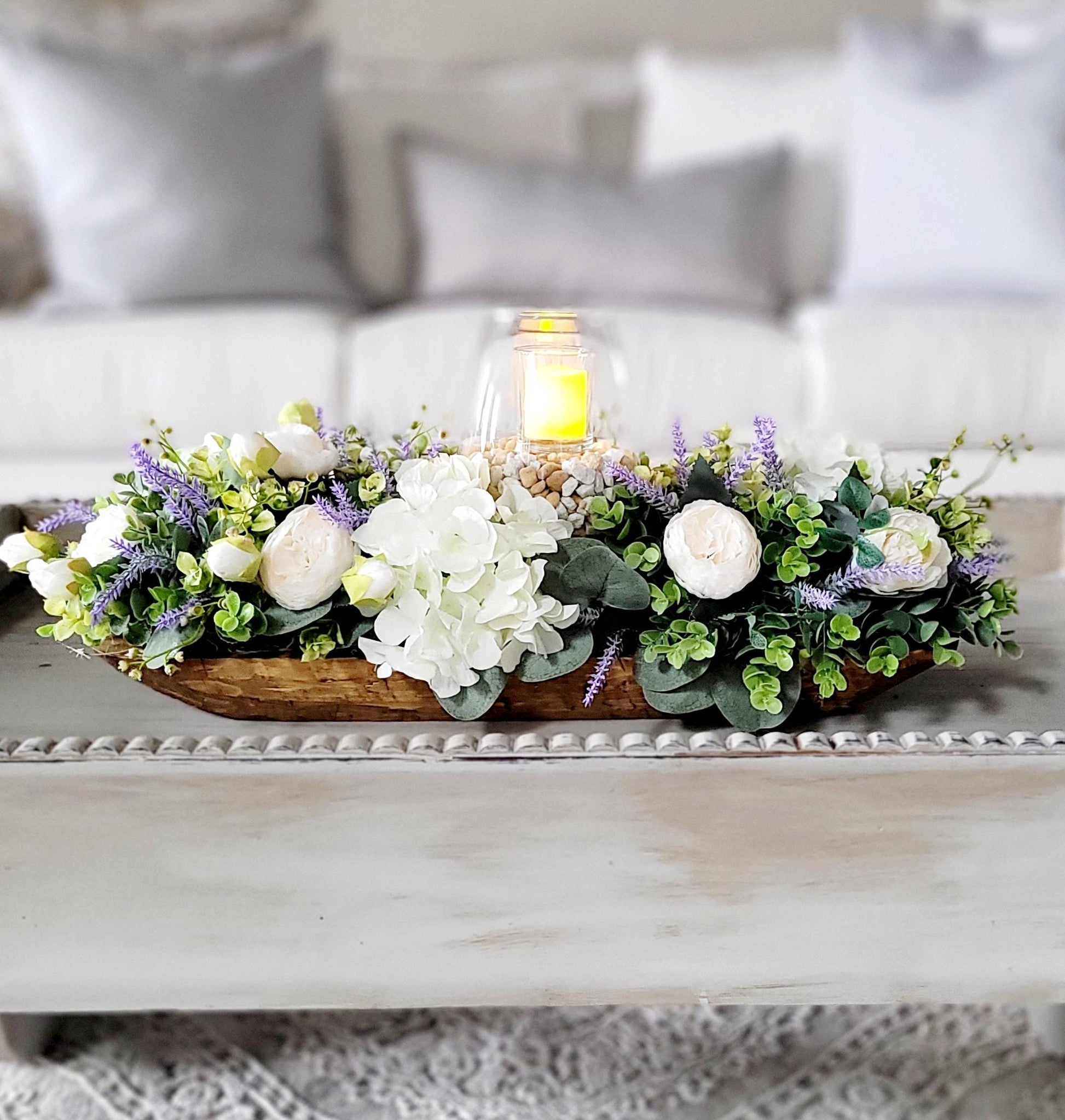 Lavender Glass Vase Wedding Centerpiece Romantic Table Decoration Silk Flower Arrangement Elegant Reception Decor Beautiful Peony Design Artificial Hydrangea Display Wedding Season Collection Special Occasion Setup Bridal Shower Centerpiece