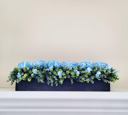 Blue Hydrangea Farmhouse Arrangement Large Dining Room Table Decor Faux Hydrangea Box Arrangement Greenery Arrangement Country Table Decor