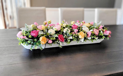 Dough Bowl Long Dining Table Arrangement Narrow Mantle Decor Peony Dough Bowl Farmhouse Arrangement Kitchen Table Decor Large Island Decor