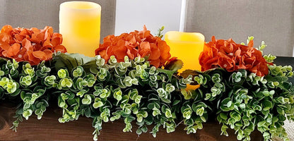 Sunflower Fall Table Arrangement Fall Sunflower Faux White Hydrangea Arrangement Dining Fall Decor Flame-less Candle Fall Table Decor Fall