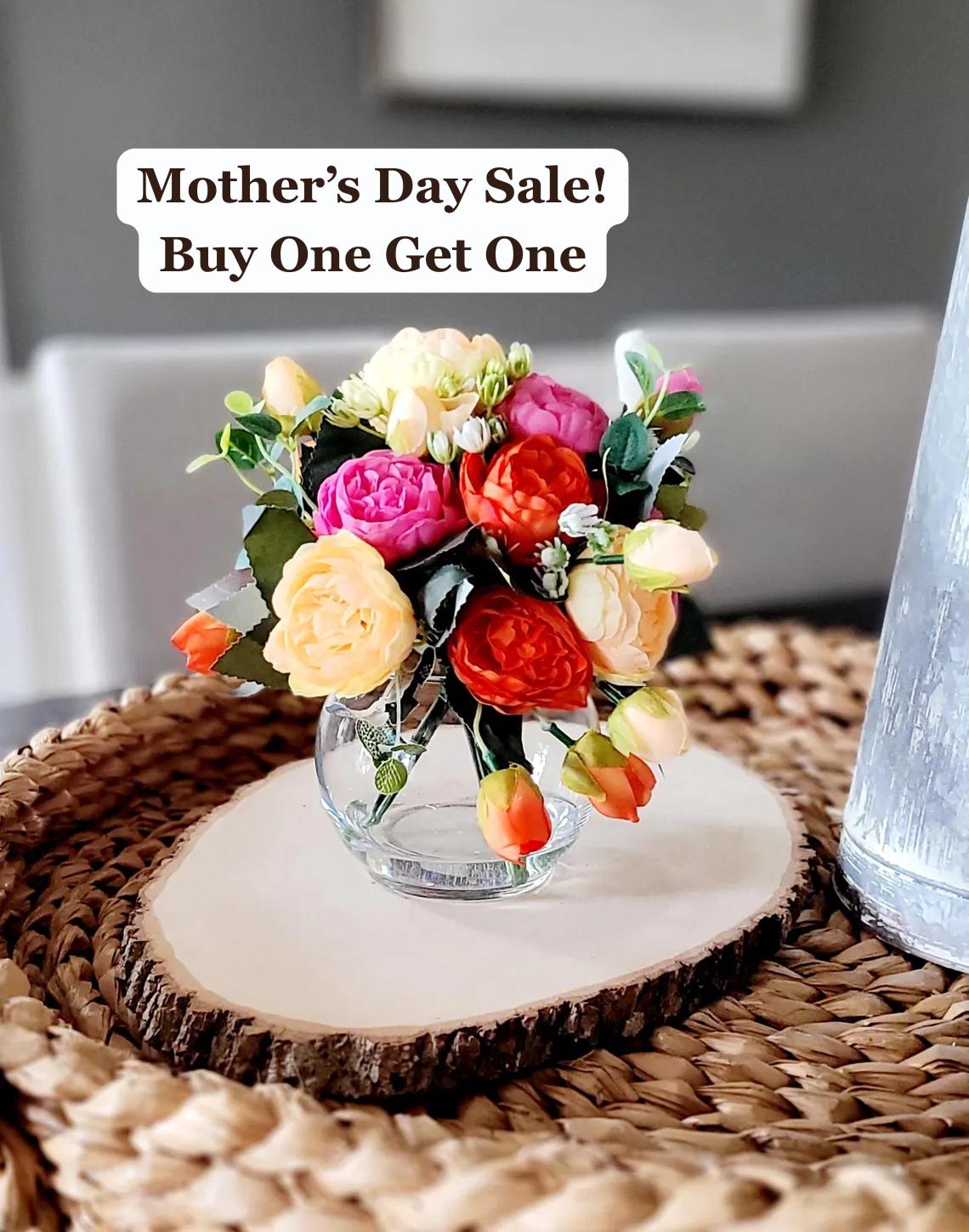 Spring Centerpiece Glass Vase Silk Peony Arrangement Realistic Faux Flowers Colorful Display Perfect Bathroom Table Styling Gift Mom Nana Maintenance Free Artificial Greenery Home Accent Dining Room Kitchen Counter Living Space Quality
