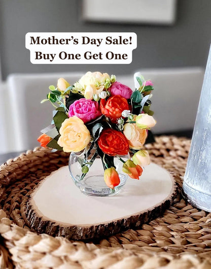 Spring Centerpiece Glass Vase Silk Peony Arrangement Realistic Faux Flowers Colorful Display Perfect Bathroom Table Styling Gift Mom Nana Maintenance Free Artificial Greenery Home Accent Dining Room Kitchen Counter Living Space Quality