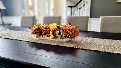 Dough Bowl Fall Flower arrangement sunflower decoration fall mum Decor Flameless candle fall arrangement fall Table Decor Gift New Home