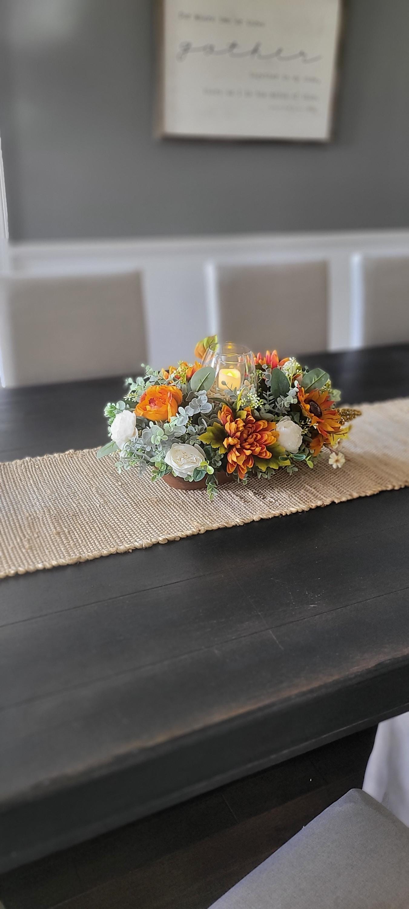 Fall table arrangement fall arrangement dough bowl fall kitchen decor farmhouse arrangement fall candle fall pumpkin sunflower arrangement