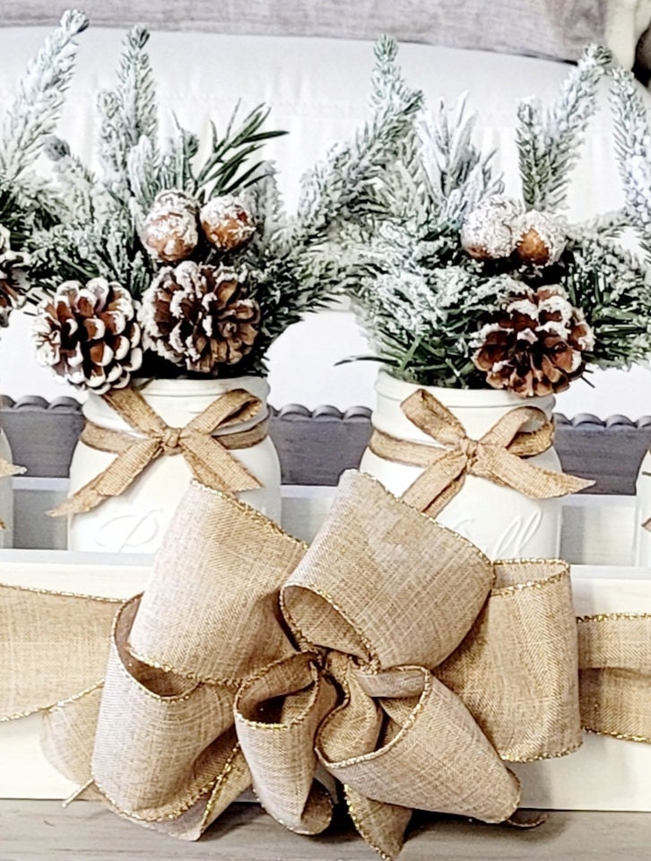Farmhouse Mason Jar Wood Box Centerpiece Mantle Wood box Arrangement Christmas Dining Table Arrangement Holiday Table Arrangement Long Box