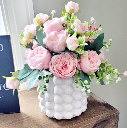 Modern Vase Bubble Vase White Ceramic Vase Boho Vase Decor Ceramic Flower Vase Decorative Vase Pink Peony Vase Decor  Bedroom  Entryway Deco