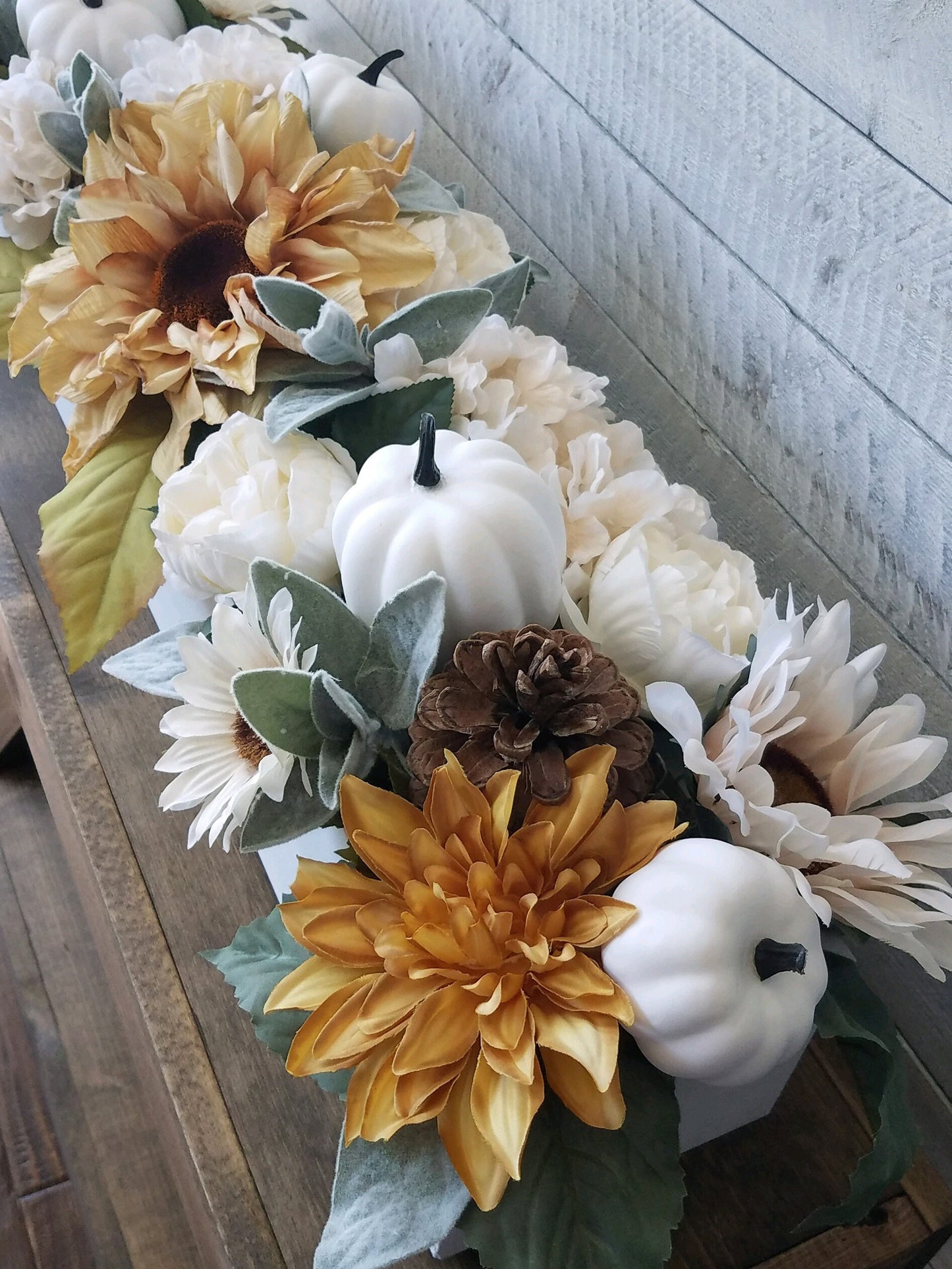 Fall Dining Table Arrangement Fall Flower Arrangement Sunflower Arrangement Mantle Fall Decor Long box arrangement Neutral fall decoration