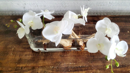 Modern Orchid Centerpiece Dining Table Glass Vase Orchid Arrangement Long Glass Vase Drift Wood Flower Arrangement Modern Style Floral