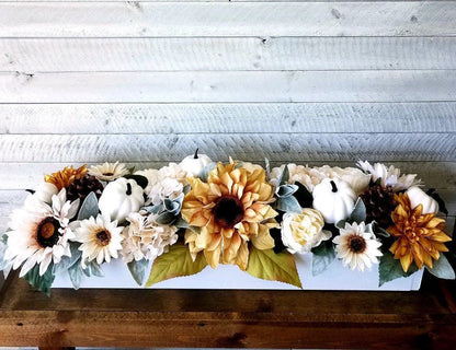 Fall arrangement hydrangea wood planter box Fall Sunflower centerpiece wood box mantle centerpiece planter box