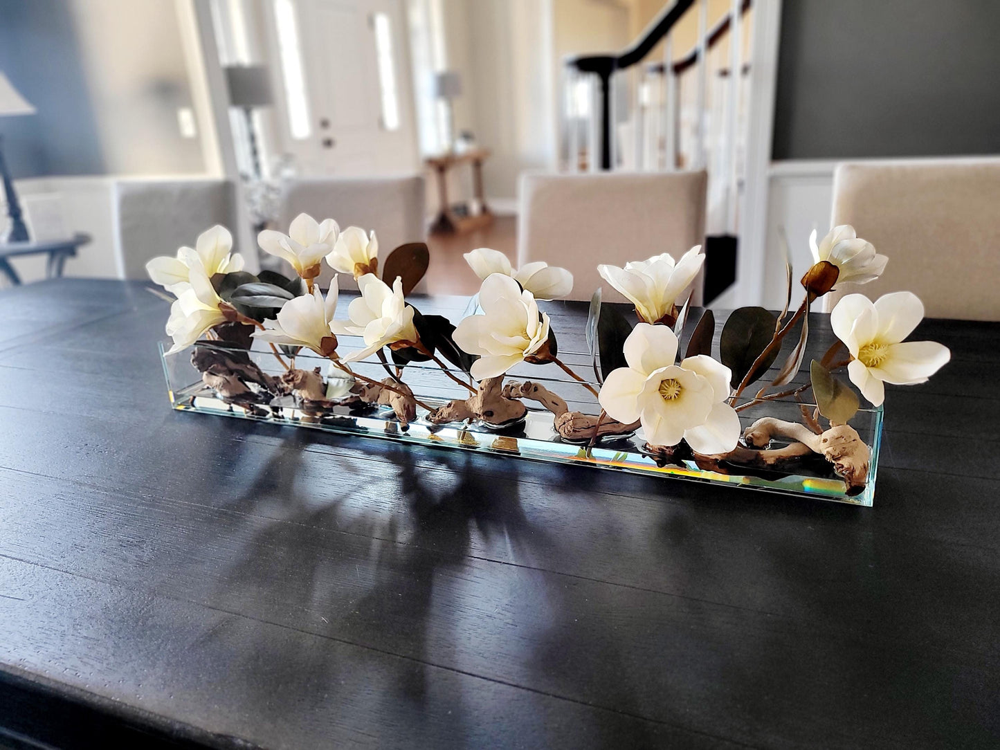 Dining Table Flower Arrangement home decor Luxury Flower Dining flower Magnolia Flower Long Glass container flower Realistic flowers water