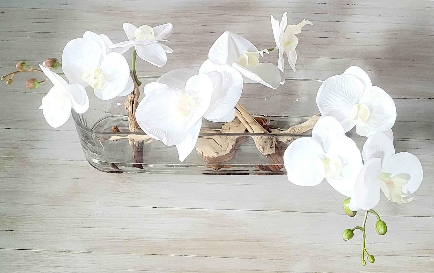 Modern Orchid Centerpiece Dining Table Glass Vase Orchid Arrangement Long Glass Vase Drift Wood Flower Arrangement Modern Style Floral