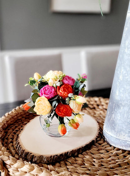 Silk Flower Arrangement Glass Vase Spring Centerpiece Realistic Peonies Colorful Faux Flowers Perfect Bathroom Table Styling Gift Mom Nana Maintenance Free Artificial Greenery Home Accent Dining Room Kitchen Counter Living Space Quality