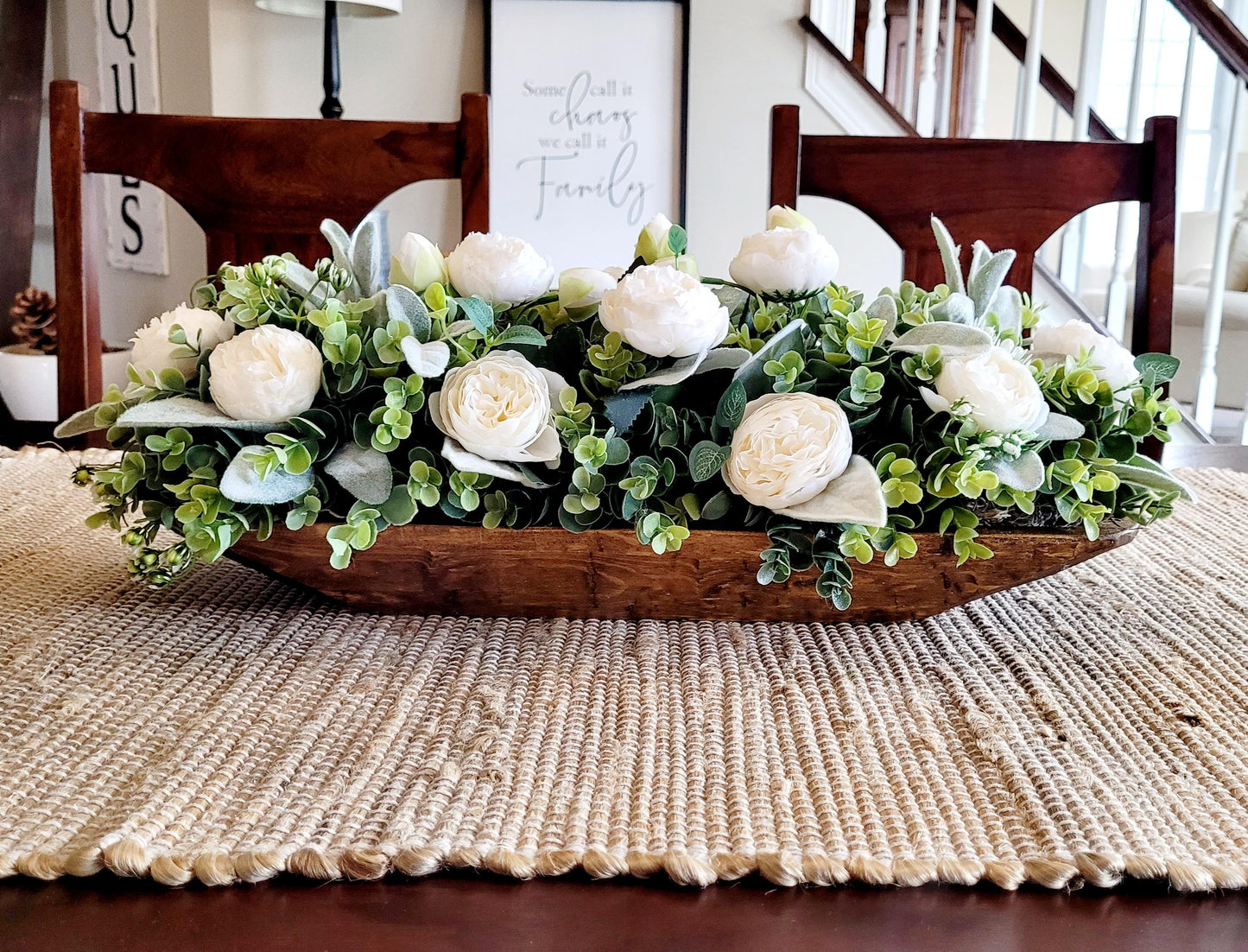 Dough bowl peony flower Arrangement realistic flower arrangement mantel centerpiece flower arrangement kitchen centerpiece dining table