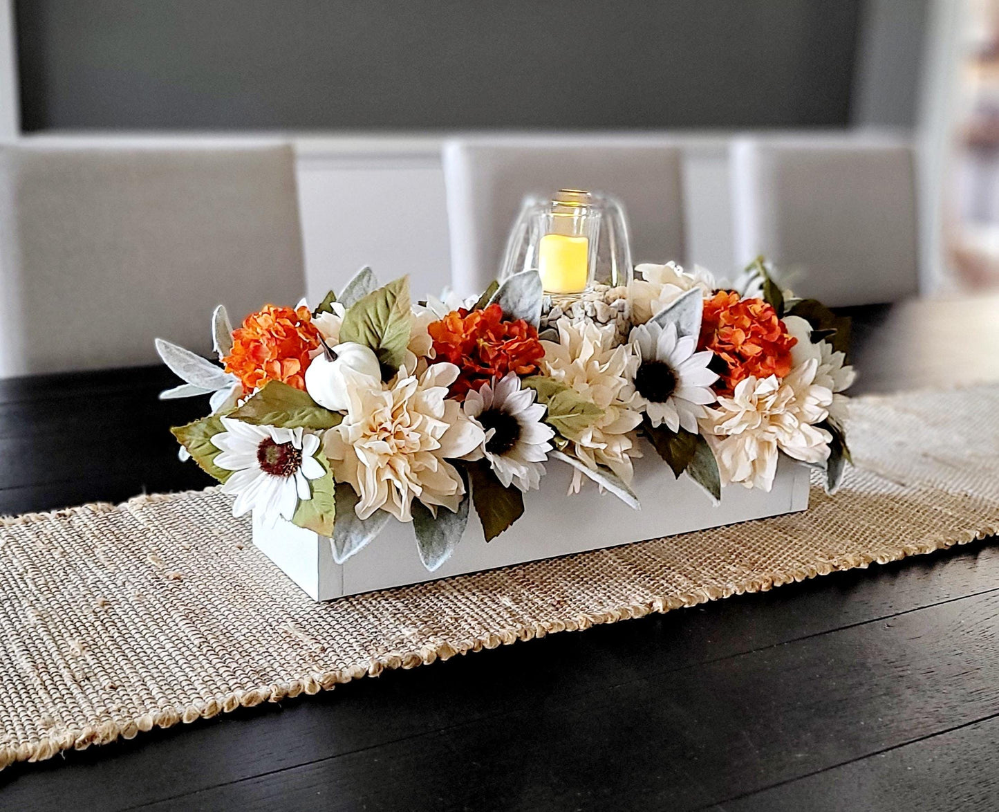 Fall sunflower arrangements dining table flower centerpiece wood box fall arrangement fall decorations for dining table floral gift home