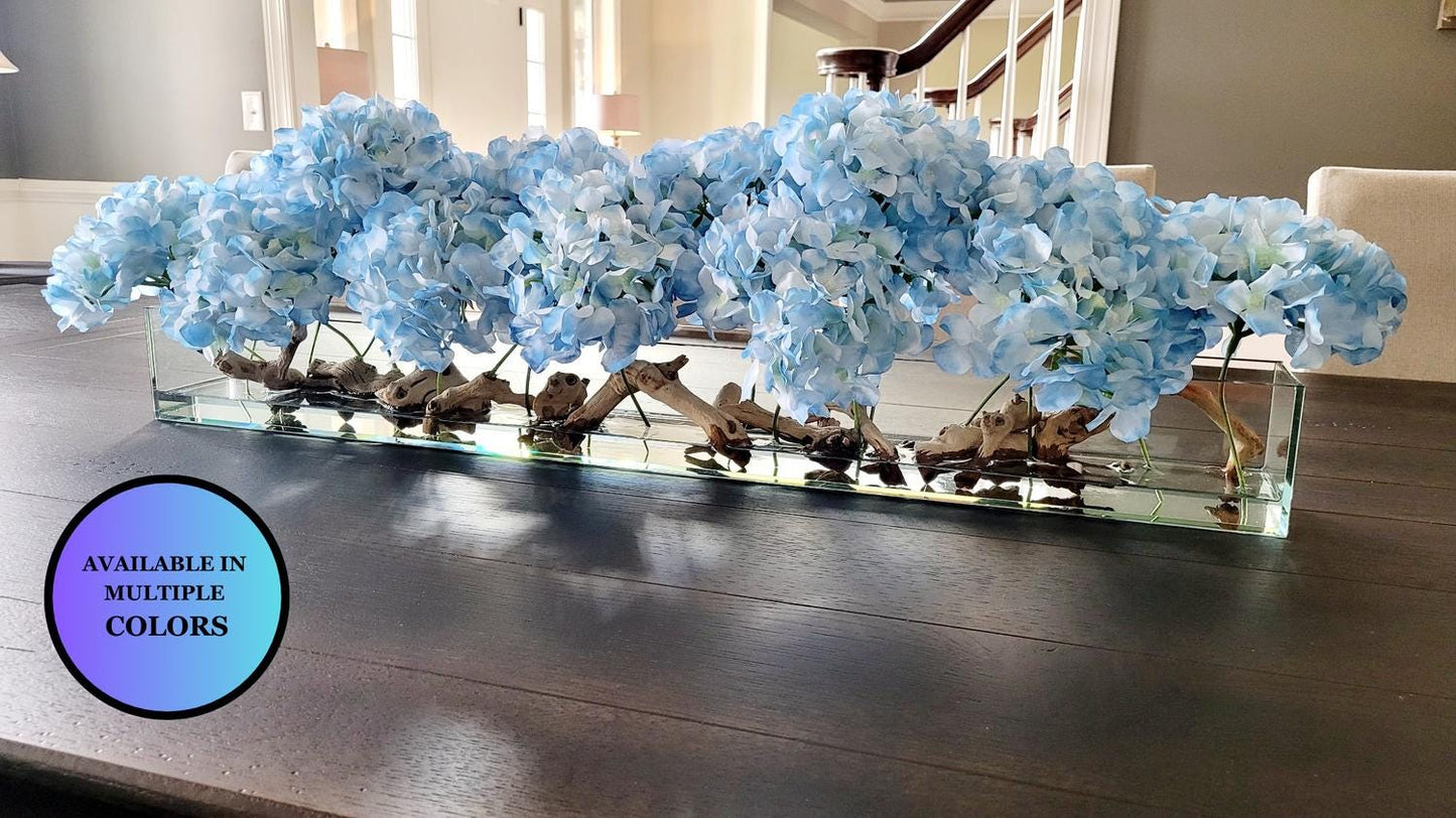 Modern Farmhouse Decor Modern Glass Vase Arrangement Dining Table Contemporary Decor Hydrangea Floral Display Modern Coastal Arrangement