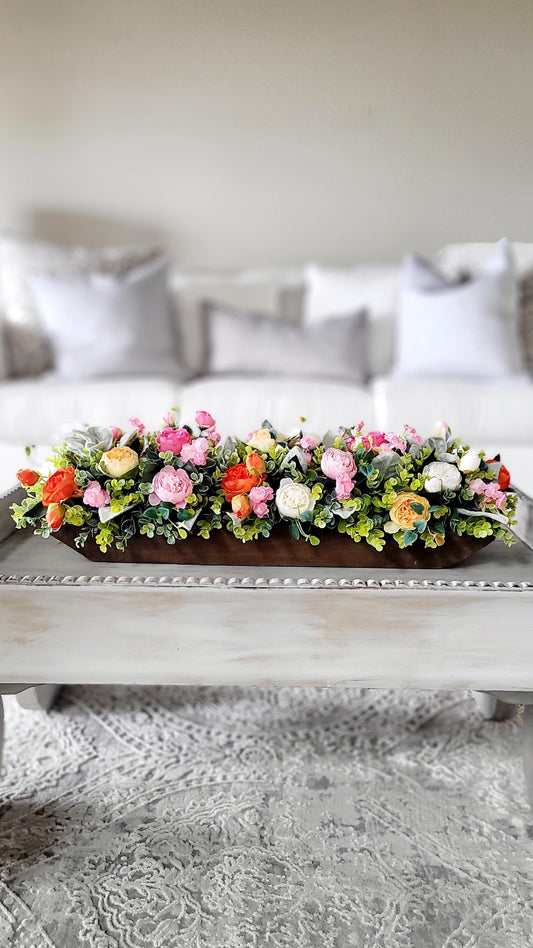 Spring flower Easter flower arrangement Easter gift idea hostess gift colorful flower centerpiece dining table arrangement peony dough bowl