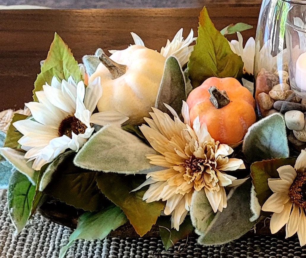 Dough Bowl fall Arrangement Fall Candle Centerpiece Fall Floral Arrangement Fall Dough Bowl Sunflower Dining Table Arrangement Fall Floral