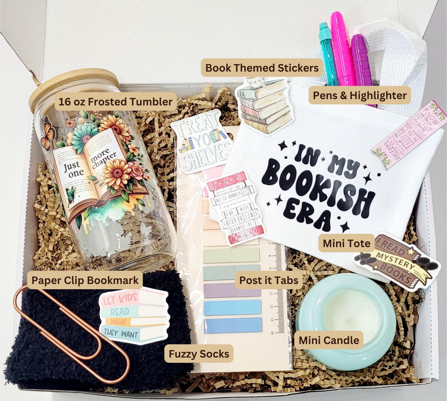 Book lover gift Box bookworm gift book Lover club bookish gift personalized glass cup Libbey cup gift set book accessories gift teen gift