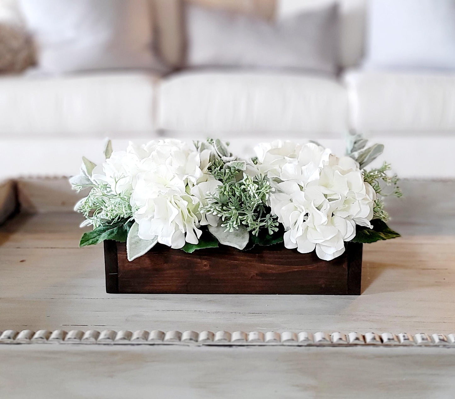 Hydrangea Centerpiece Mothers Day Gift Mom Spring centerpiece table arrangement with Blue and white dining arrangements table rustic decor