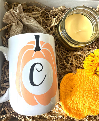 Fall Gift Box Friend Care Package Pumpkin Mug Personalized Tumbler Women Gift Box Cozy Autumn Care Package Custom Cup Engrave Initial Mug