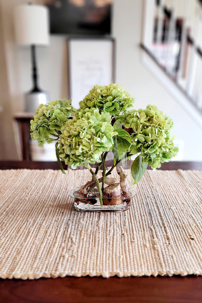 Faux Hydrangea Arrangement – Realistic Silk Flower in Glass Vase for French Country Farmhouse