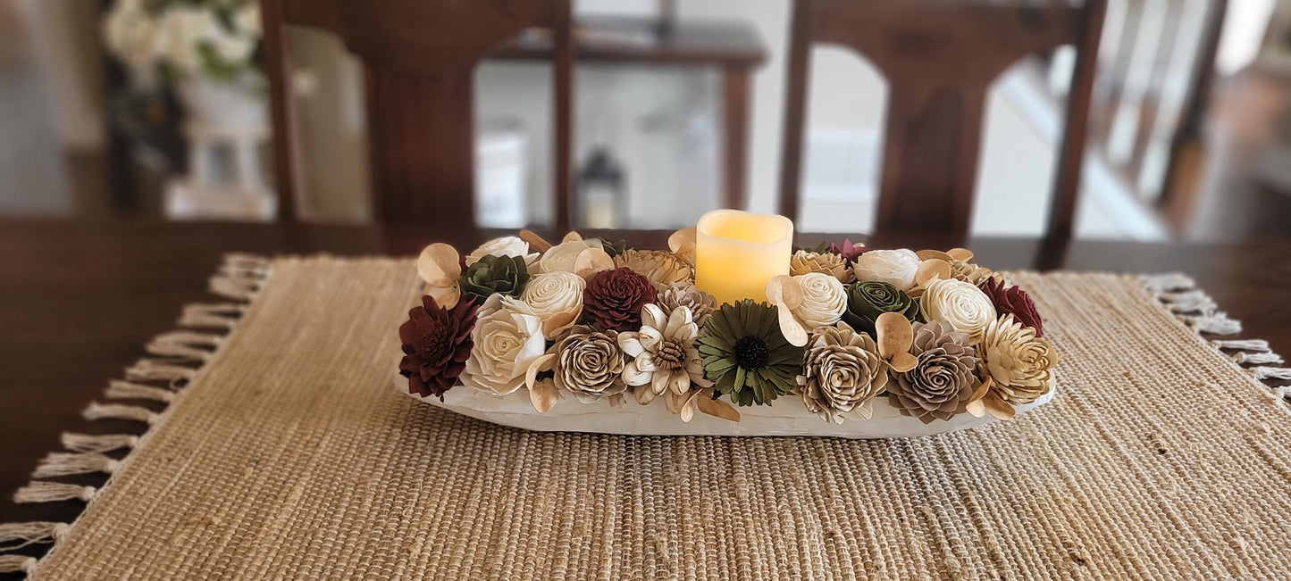 Fall Flower arrangement fall centerpiece dough bowl fall decor farmhouse fall candle arrangement fall gift  fall sunflower arrangement table