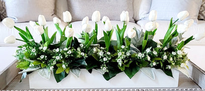 Tulip Flower Arrangement Farmhouse Long Box Tulip Arrangement Spring Flower Centerpiece Real Touch Tulips Mantel Flower Box Easter Flowers