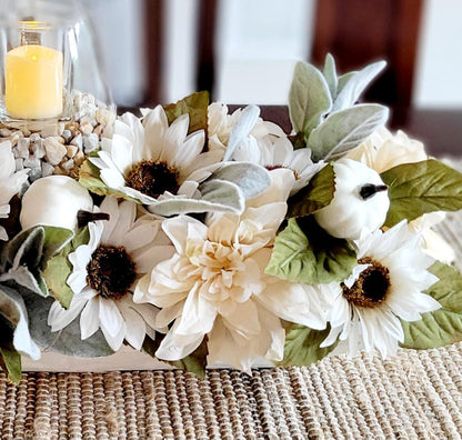 Fall dining table arrangement fall dough bowl arrangement kitchen decor fall farmhouse arrangement candle fall decor fall sunflower decor