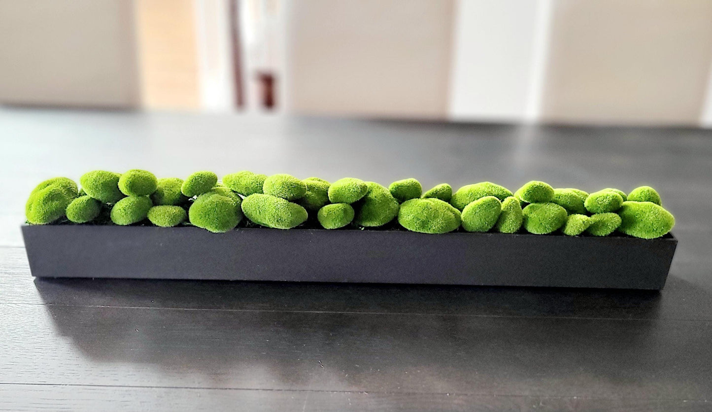 Dining Table Centerpiece – Modern Faux Moss Arrangement in Long Narrow Box
