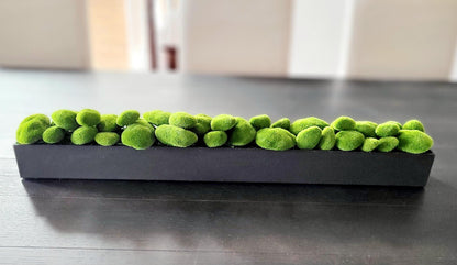 Dining Table Centerpiece – Modern Faux Moss Arrangement in Long Narrow Box