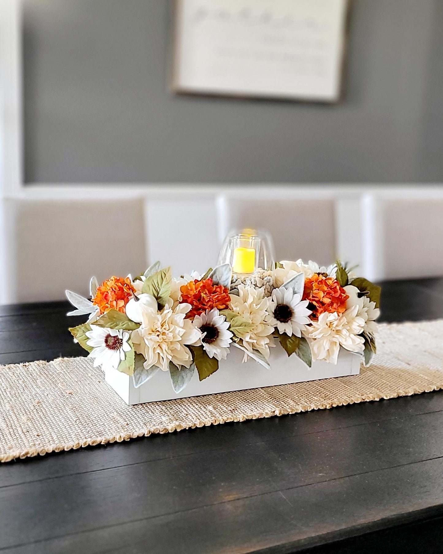 Fall sunflower arrangements dining table flower centerpiece wood box fall arrangement fall decorations for dining table floral gift home