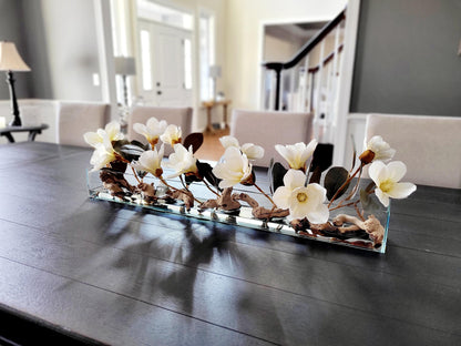 Dining Table Flower Arrangement home decor Luxury Flower Dining flower Magnolia Flower Long Glass container flower Realistic flowers water