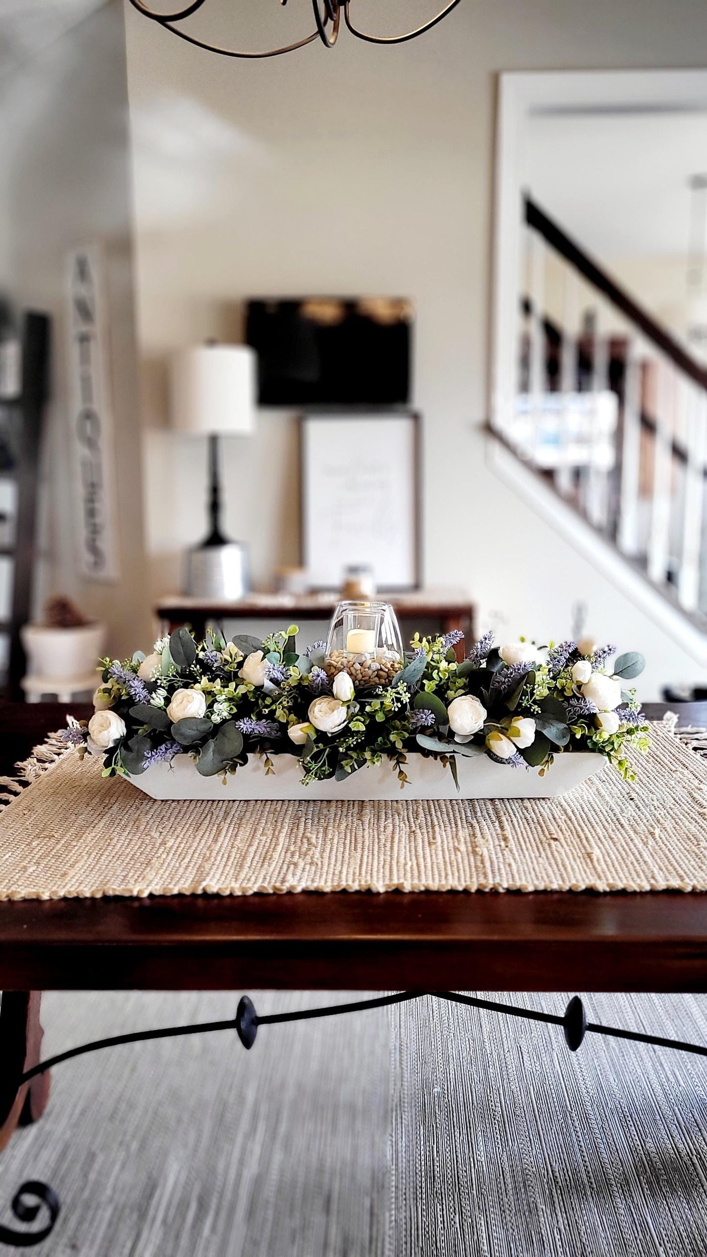 Peony Centerpiece 27' lavender centerpiece spring table decor spring decor ideas dough bowl arrangement lavender arrangement dining table