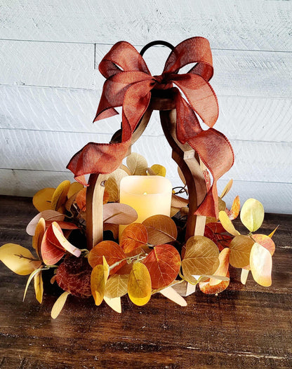 Farmhouse Lantern Decor Fall Decoration Flame-less Candle Decor Lighting Fixture Rustic Lantern Table arrangement Fall Leaves Autumn Wreath