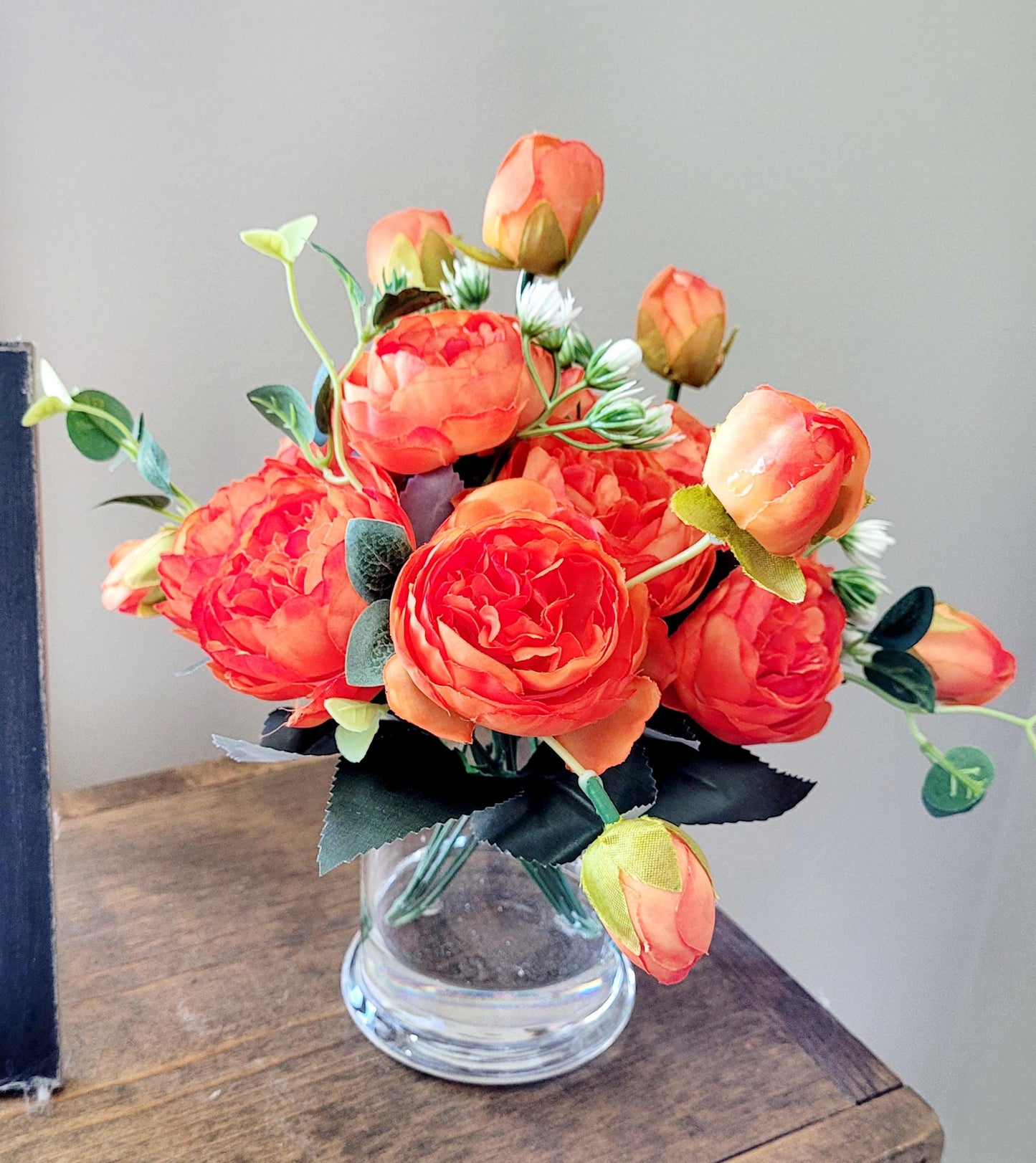 Artificial Peony Arrangement – Modern Glass Vase Mother's Day Gift