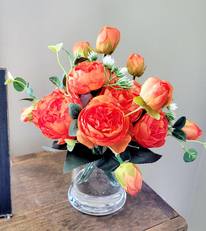 Artificial Peony Arrangement – Modern Glass Vase Mother's Day Gift