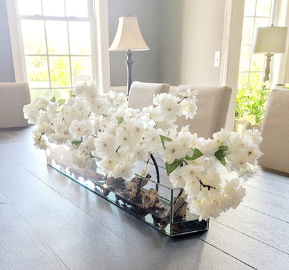 Dining Table Centerpiece – Modern Faux Peony Arrangement in Elegant Glass Vase