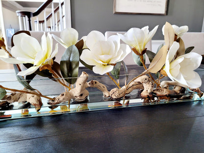 Dining Table Flower Arrangement home decor Luxury Flower Dining flower Magnolia Flower Long Glass container flower Realistic flowers water