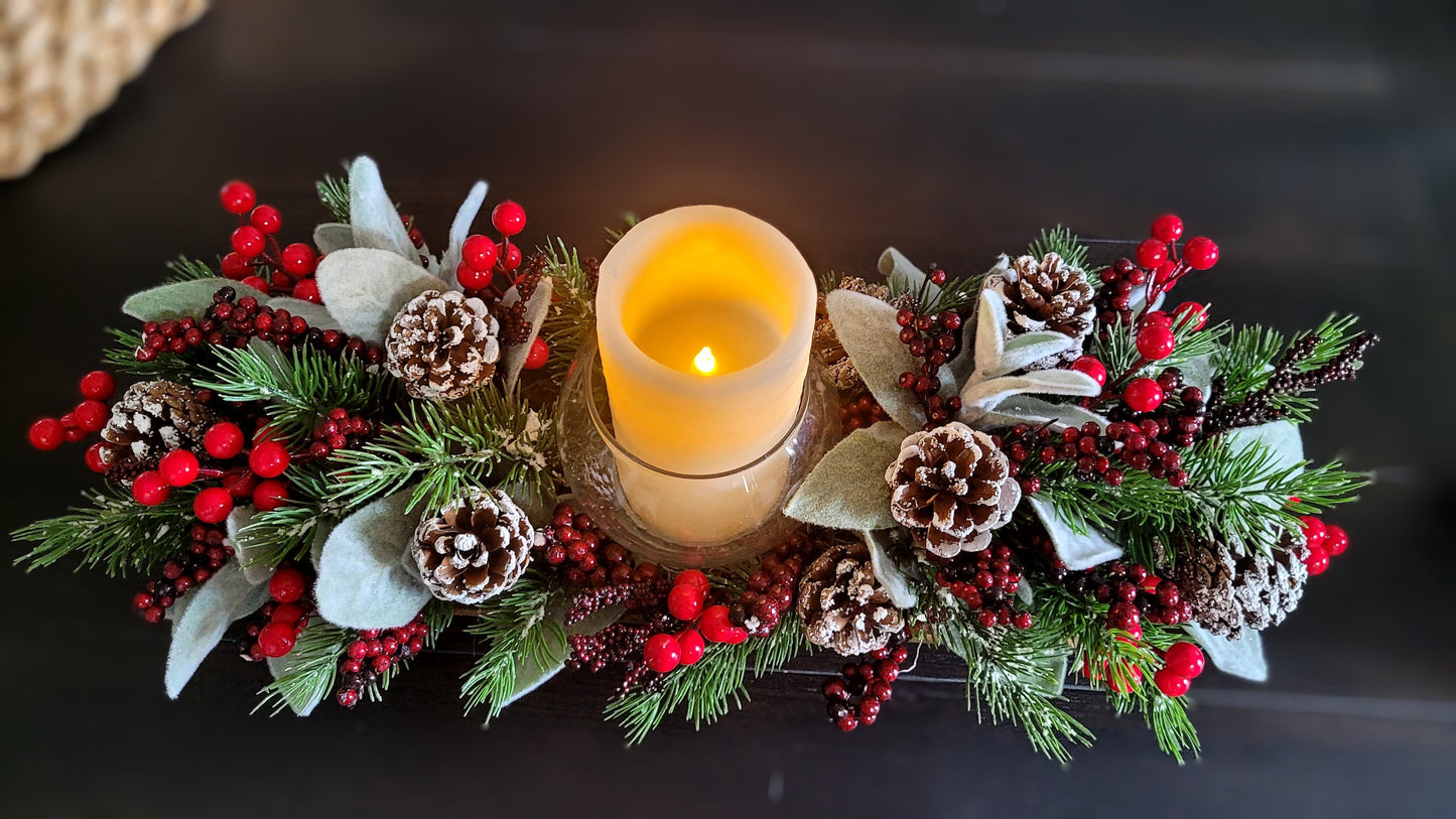 Dough Bowl Christmas Dining Table Centerpiece Candle Centerpiece Hand Carved Dough Bowl Winter Arrangement Pine Floral Arrangement Gift