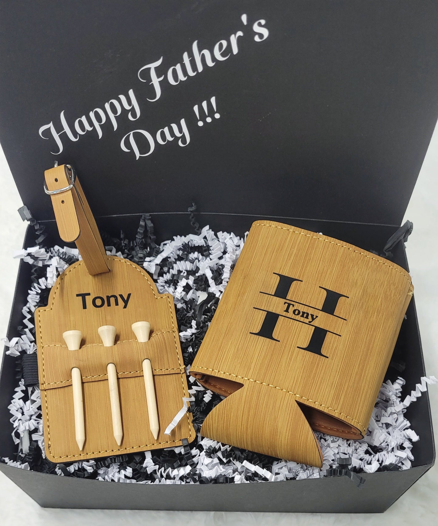 Father's Day Gift Box Men Unique Gift Set Personalized Koozie Groomsman Gift Box Custom Golf Tee Holder Beer Golf Gift Dad Birthday Gift Men