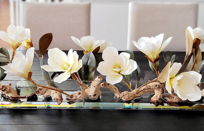 Dining Table Flower Arrangement home decor Luxury Flower Dining flower Magnolia Flower Long Glass container flower Realistic flowers water