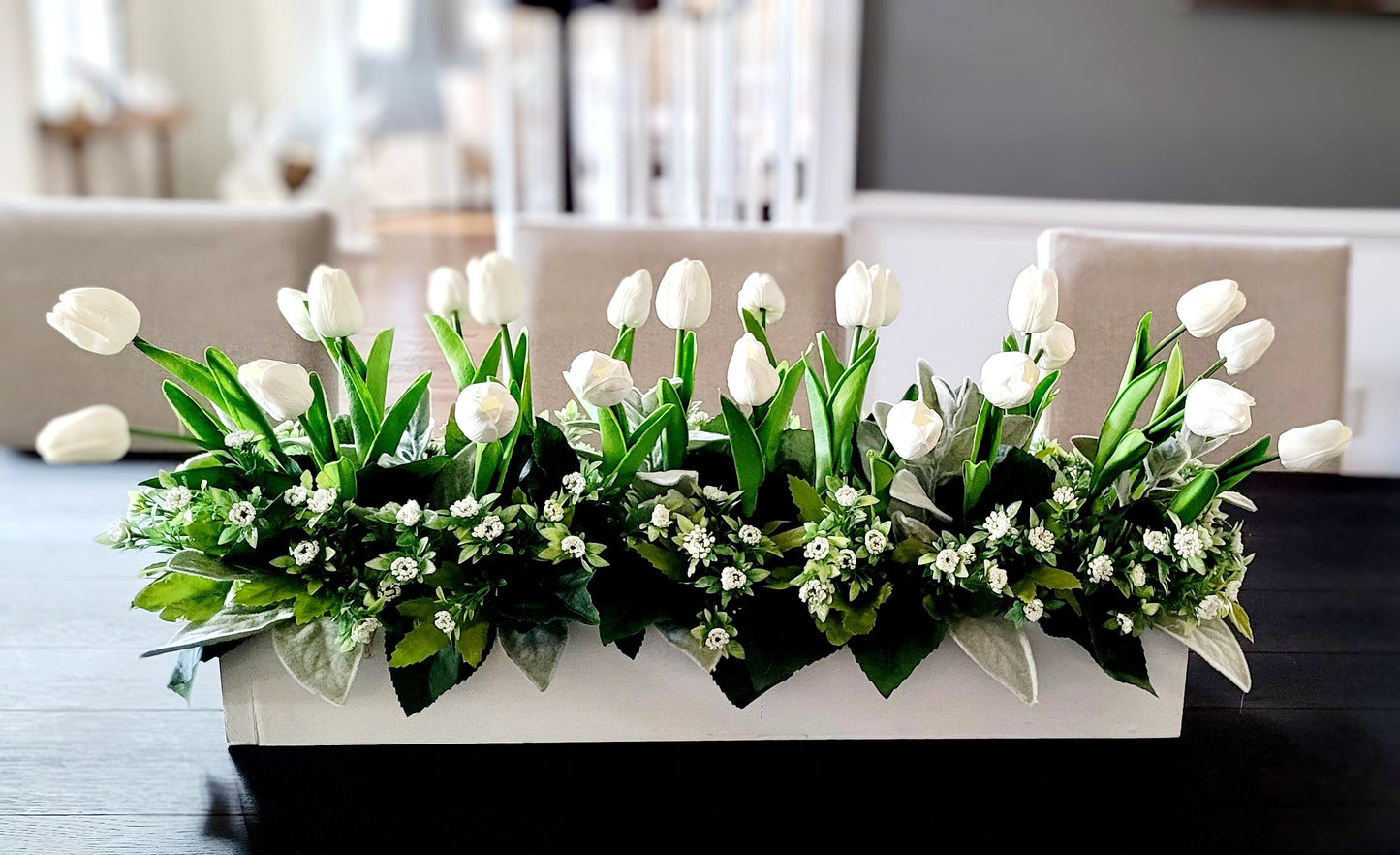 Tulip Flower Arrangement Farmhouse Long Box Tulip Arrangement Spring Flower Centerpiece Real Touch Tulips Mantel Flower Box Easter Flowers