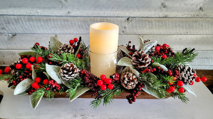 Dough Bowl Christmas Dining Table Centerpiece Candle Centerpiece Hand Carved Dough Bowl Winter Arrangement Pine Floral Arrangement Gift