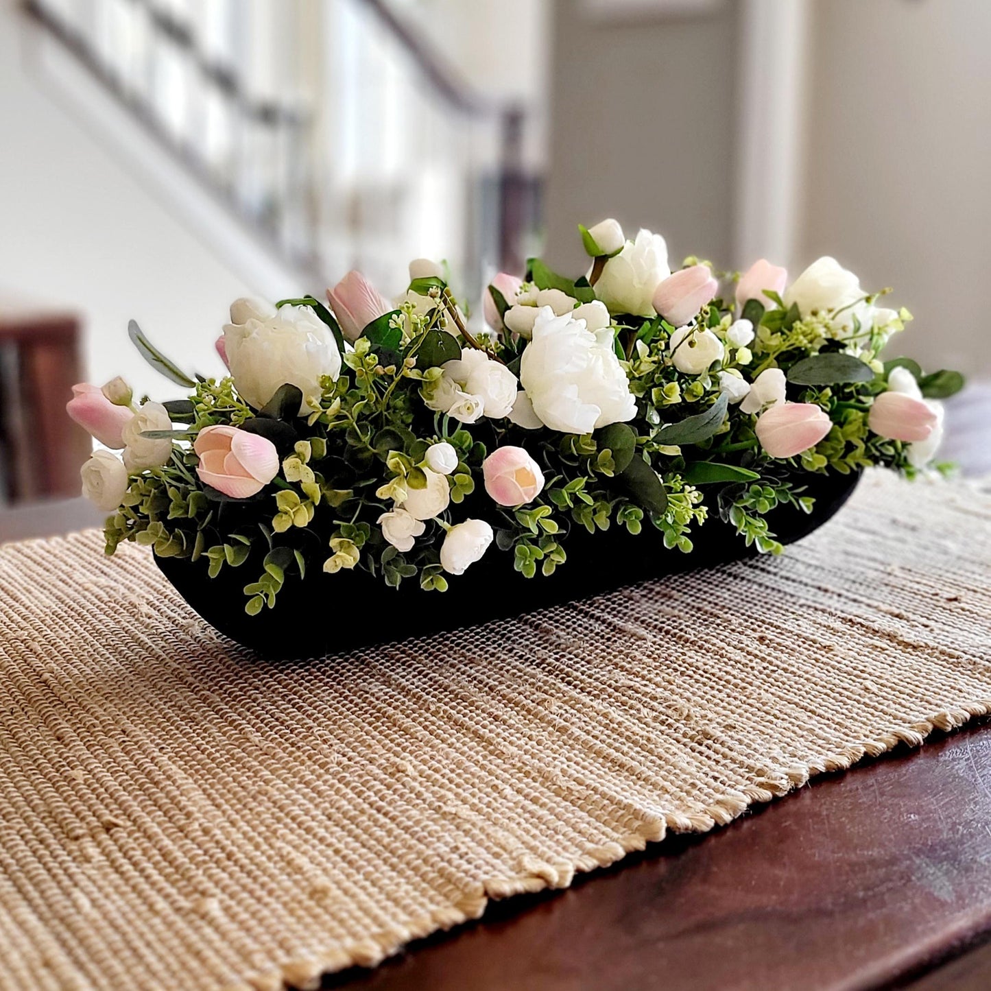 Tulip arrangement dining table tulip centerpiece real touch floral arrangement dough bowl arrangement rose spring table decoration spring
