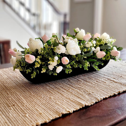 Tulip arrangement dining table tulip centerpiece real touch floral arrangement dough bowl arrangement rose spring table decoration spring