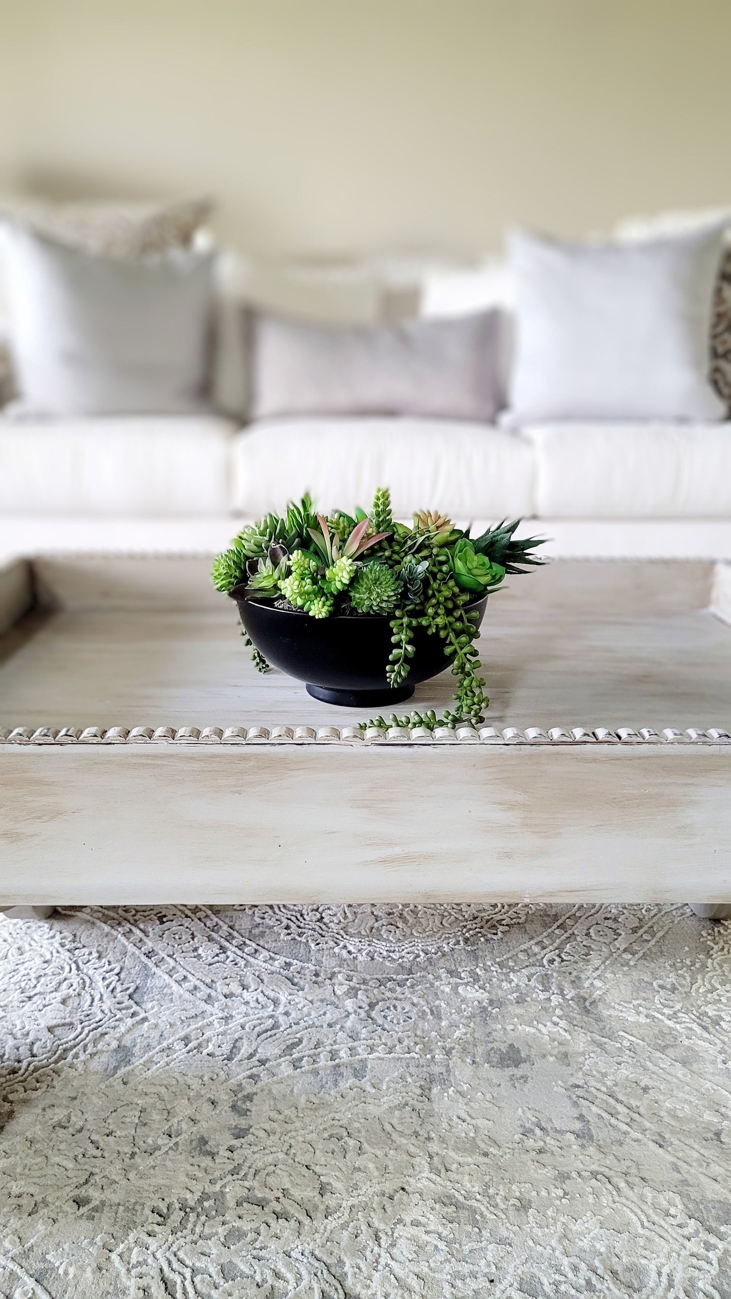 Faux Succulent Arrangement – Modern Office Gift in Black Ceramic Planter