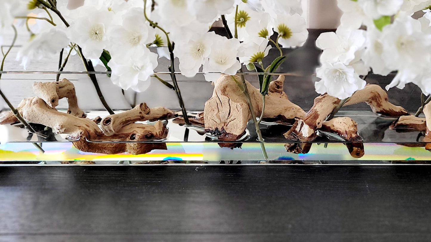 Cherry Blossom Arrangement dining table centerpiece elegant arrangement modern farmhouse decor artificial water arrangement long glass vase