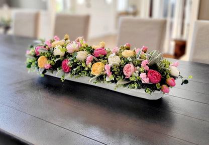 Dough Bowl Long Dining Table Arrangement Narrow Mantle Decor Peony Dough Bowl Farmhouse Arrangement Kitchen Table Decor Large Island Decor