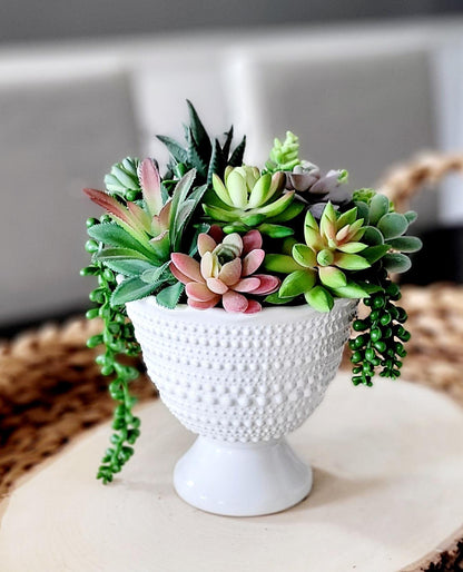 Artificial Succulent Bowl – Realistic Faux Plant Arrangement in Ceramic Planter